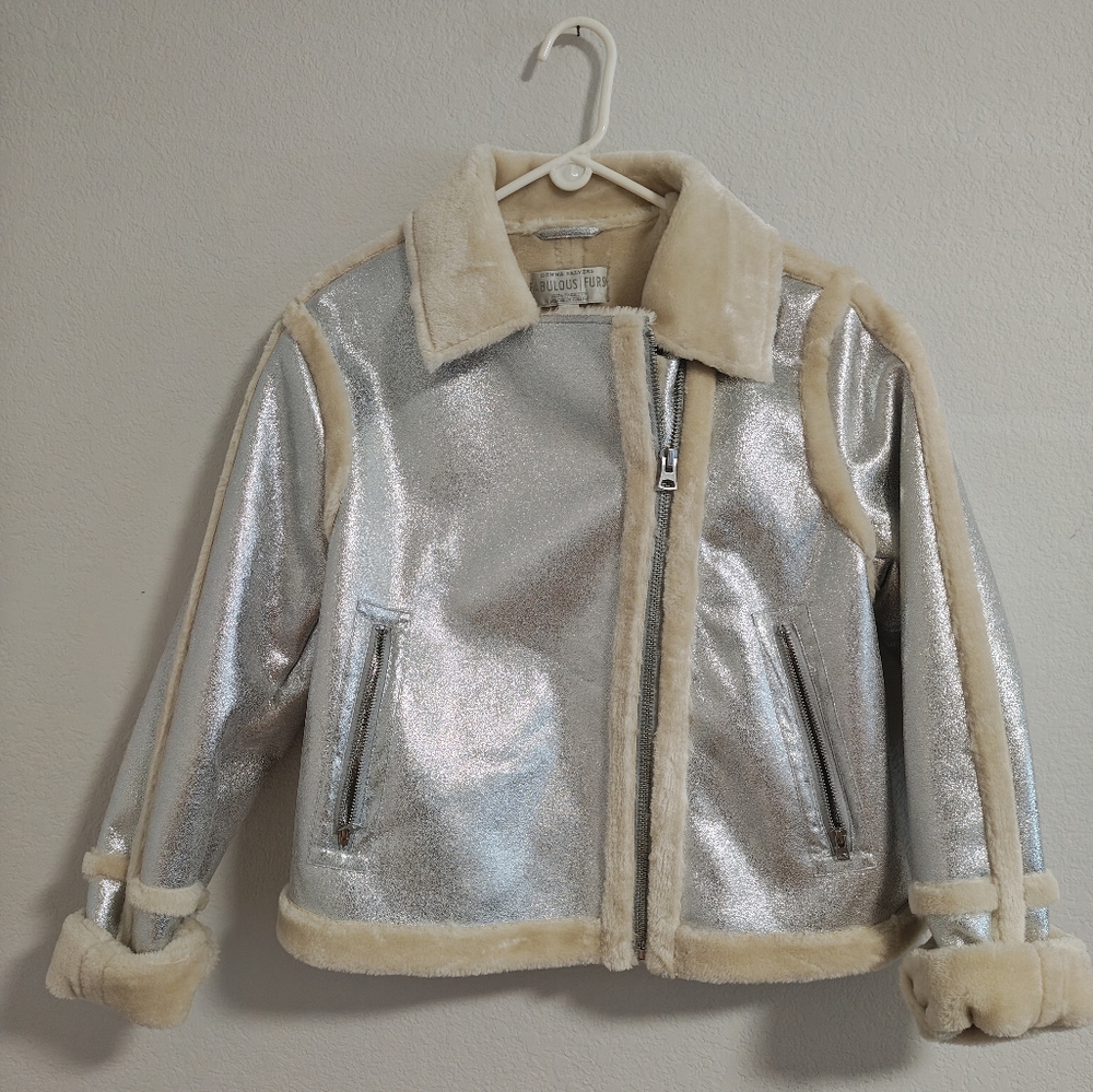 Silver and Cream Faux Sherpa Jacket